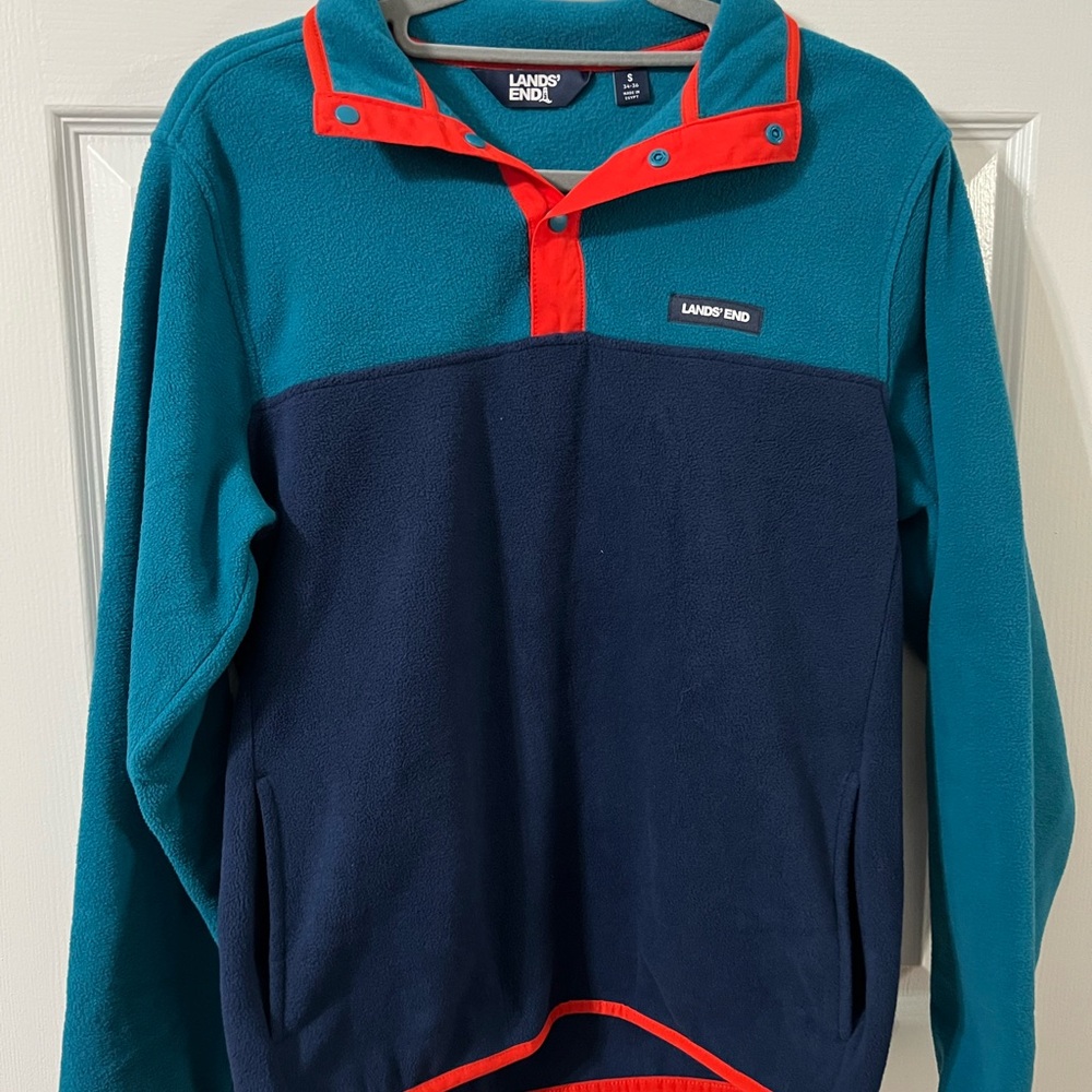 Lands' End Teal and Red Fleece Jacket - Men’s Small
